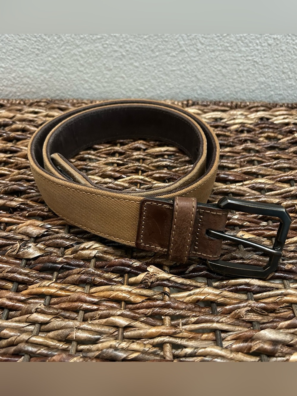 Carhartt Canvas Duck & Leather Belt Size 36 Workwear Heavy Duty Tan